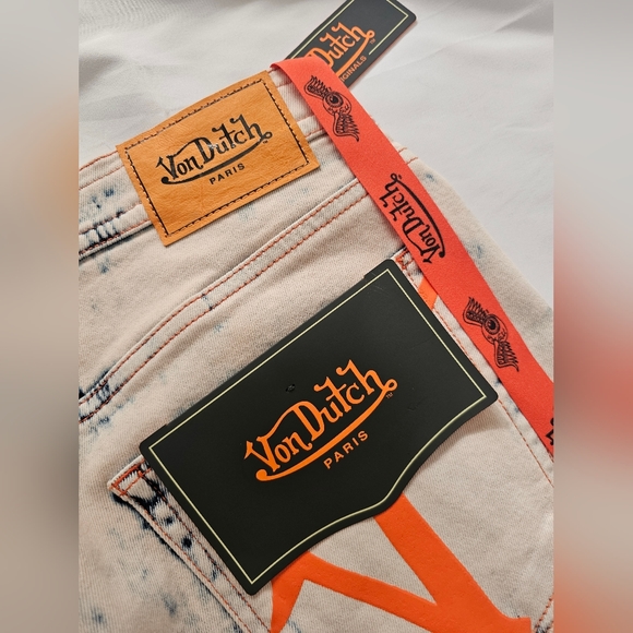 VON DUTCH PARIS Luke Denim Pants Men Pink Wash Distressed Streetwear Jeans Acid - Picture 9 of 9